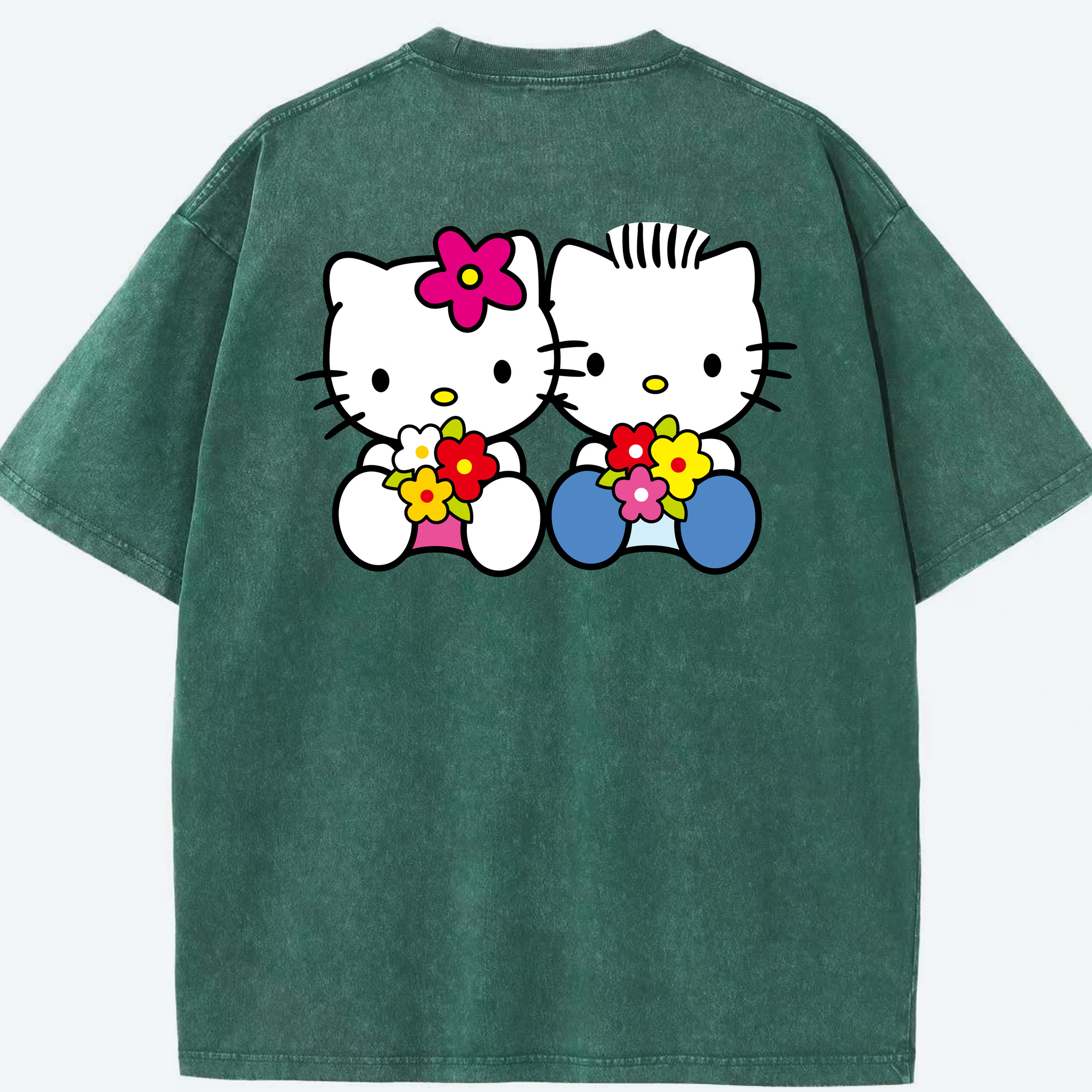 （画像用） Hello Kitty ハローキティ 綿100% ヴィンテージ風 半袖Tシャツ（背面プリント）